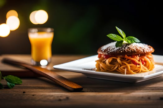 spaghetti with tomato sauce and fresh basil on a plate. AI-Generated photo