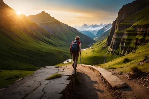 a person walking on a path in the mountains. AI-Generated photo