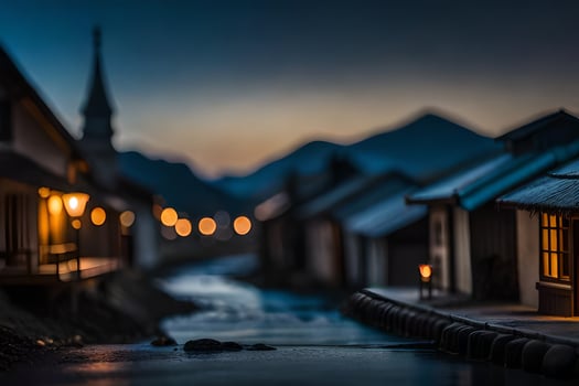 photo wallpaper the sky, water, mountains, houses, lights, the night, the lights,. AI-Generated