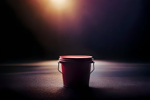a red bucket sitting on a dark floor. AI-Generated photo