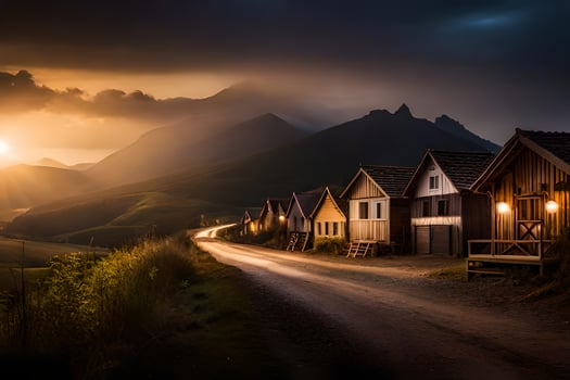 photo wallpaper the sky, road, mountains, houses, road, road, road, road,. AI-Generated
