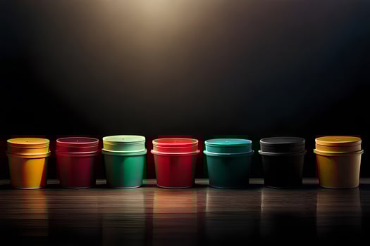 a row of colorful cups on a dark background. AI-Generated photo
