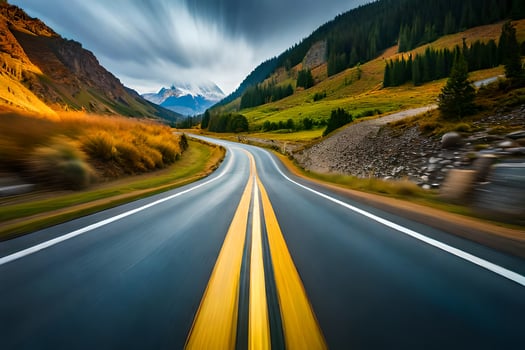 a long exposure photograph of a road in the mountains. AI-Generated photo