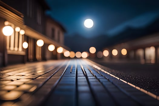 a street at night with lights on it. AI-Generated photo