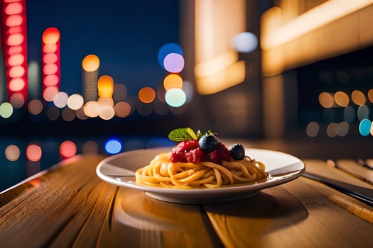spaghetti with berries on a plate. AI-Generated photo