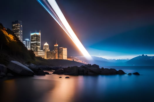 a long exposure photo of a city skyline at night. AI-Generated