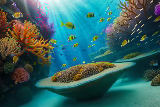 an underwater scene with coral and fish. AI-Generated photo