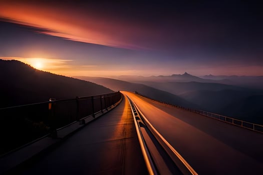 a long exposure photograph of a road in the mountains. AI-Generated photo