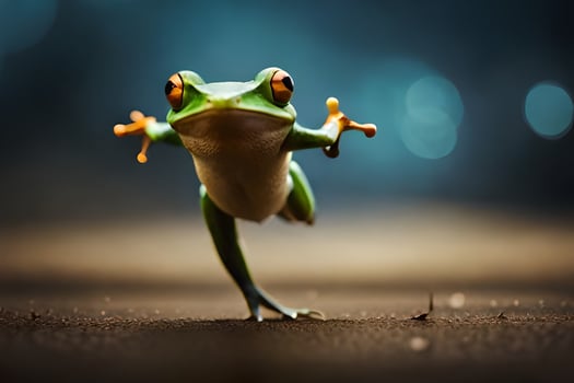 a frog is standing on its hind legs. AI-Generated photo