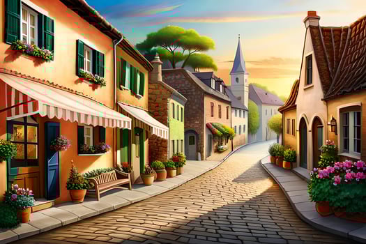 an illustration of a street in a small town. AI-Generated photo