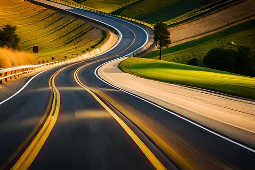 a long, winding road with a yellow line. AI-Generated photo