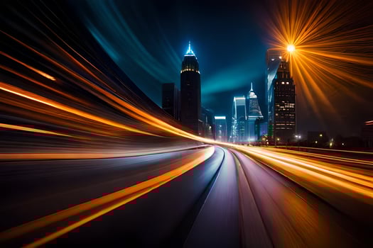 a city at night with light trails. AI-Generated photo