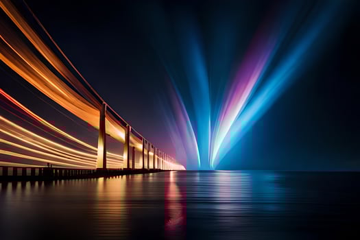 a bridge with lights and light streaks. AI-Generated photo