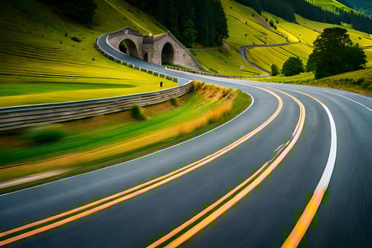 a long, winding road in the mountains. AI-Generated photo