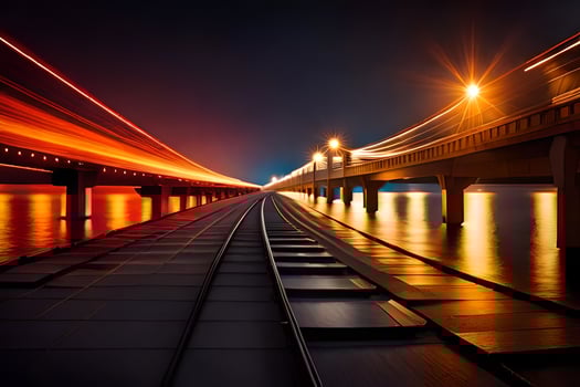 a long exposure photo of a bridge at night. AI-Generated