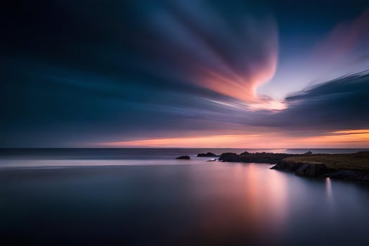 a long exposure photograph of the sunset over the ocean. AI-Generated photo