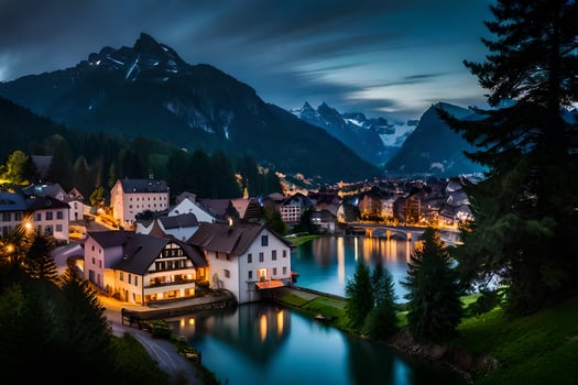 the town of altenburg in the alps at night. AI-Generated photo