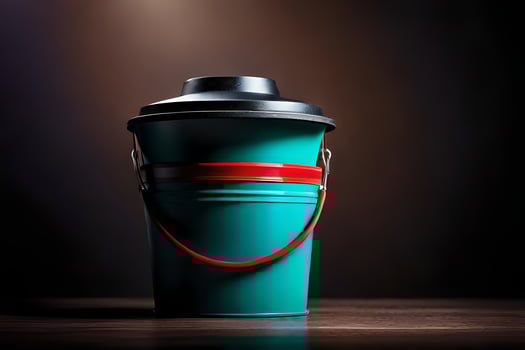 a green plastic coffee cup with red handle. AI-Generated photo