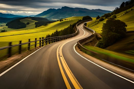 a long road with a curve in the middle. AI-Generated photo