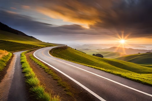 the road to the sunset. AI-Generated photo