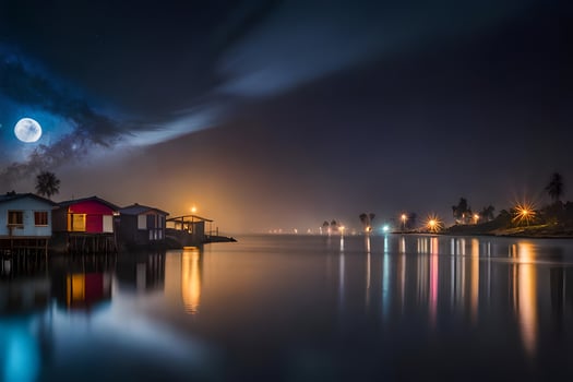 photo wallpaper the sky, night, the moon, the water, the moon, the water,. AI-Generated