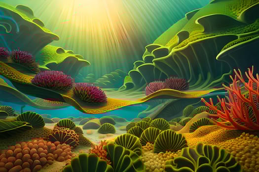 a colorful underwater scene with corals and other sea life. AI-Generated photo