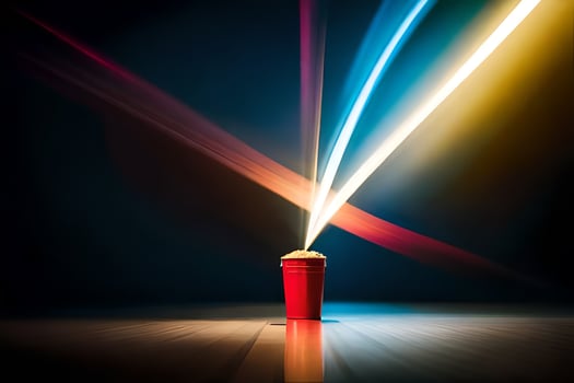 a red cup with a light shining from it. AI-Generated photo