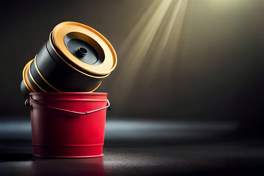 a red bucket with a yellow lid on top. AI-Generated photo