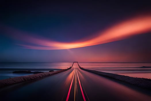 a long exposure photo of a road with a long exposure. AI-Generated