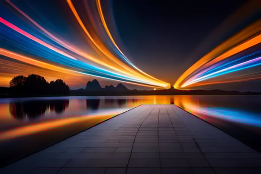 a long exposure photograph of a bridge over water. AI-Generated photo