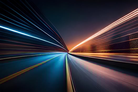 a long exposure photograph of a highway at night. AI-Generated photo