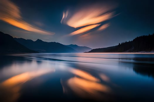 a long exposure photograph of a lake at night. AI-Generated photo