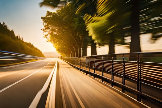 a car driving on a highway at sunset. AI-Generated photo