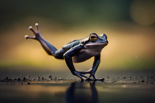 a frog is standing on its hind legs. AI-Generated photo