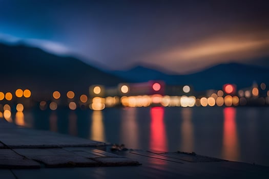 a bokeh photo of the lake at night. AI-Generated