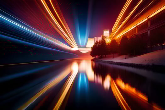 a long exposure photograph of a city at night. AI-Generated photo