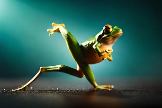 a frog is jumping on its hind legs. AI-Generated photo