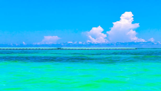 Tropical Caribbean beach clear turquoise water Playa del Carmen Mexico. photo