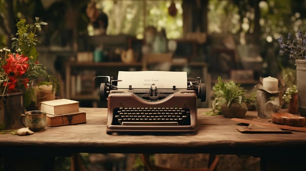 a typewriter on a table AI Generated photo