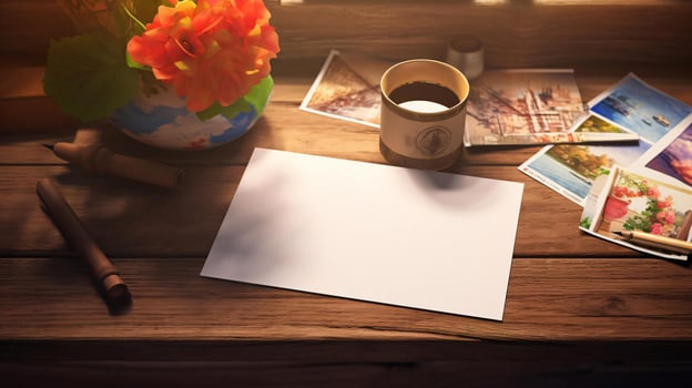 a cup of coffee and a book on a table AI Generated photo