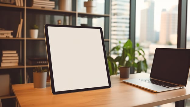 a couple of laptops on a table AI Generated photo