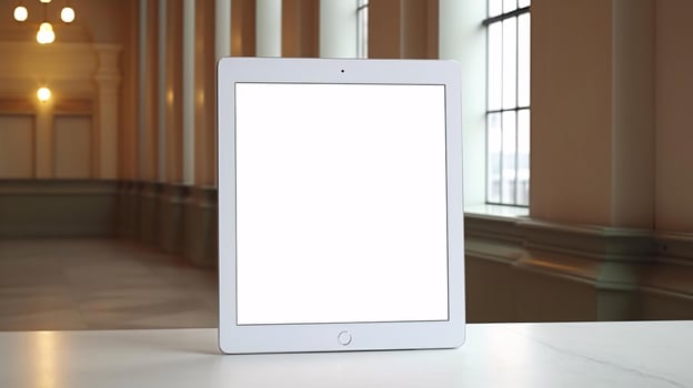 a white tablet on a table AI Generated photo