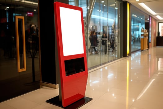 The advertising machine stands at the shopping mall. Generative AI photo