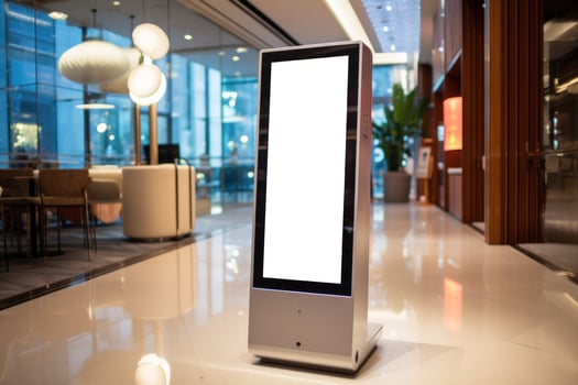 The advertising machine stands at the shopping mall. Generative AI photo