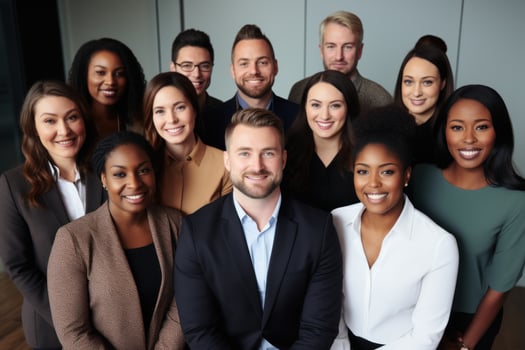 Group of different ethnicities. International Day office background. Generative AI photo