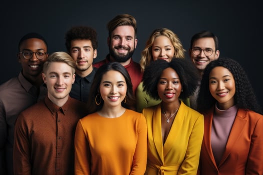Group of different ethnicities. International Day office background. Generative AI photo