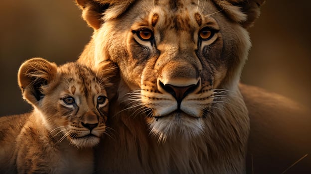 a lion and a cub AI Generated photo