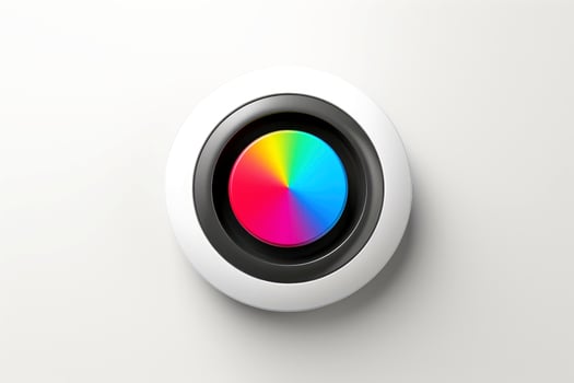 Abstract high tech multicolor button on white background, Generative AI photo