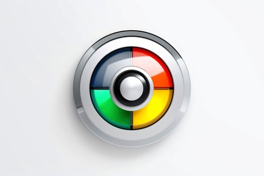Abstract high tech multicolor button on white background, Generative AI photo
