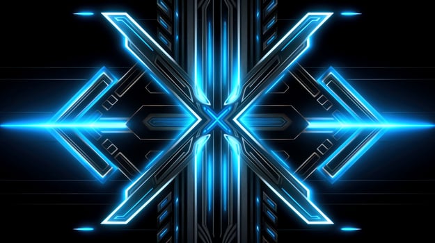 Abstract multicolor neon glowing line, Technology background, Generative AI photo